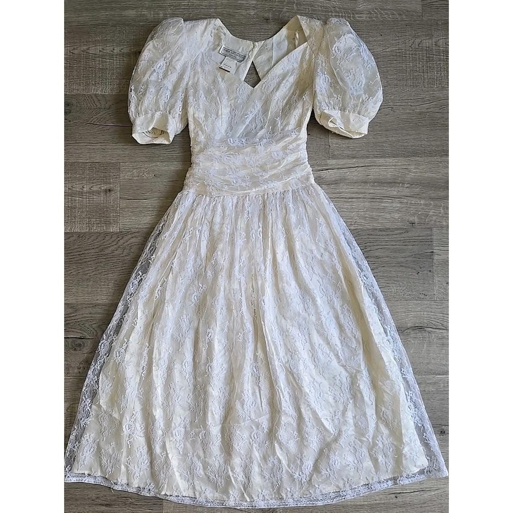 Jessica McClintock Gunne Sax Dress Vintage Lace Romantic Drop Waist 5 Formal
